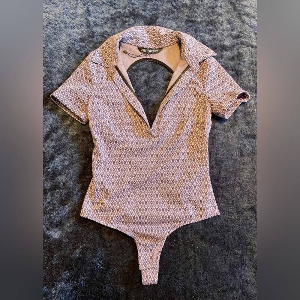 ZARA cutout back collared bodysuit, lilac, sz M